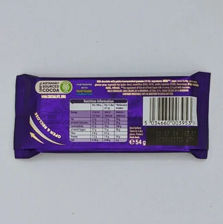 Cadbury's Dairy Milk Golden Crisp rear