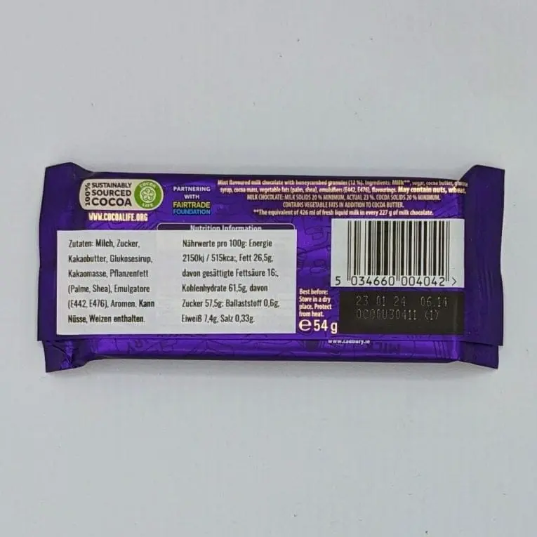 Cadbury's Dairy Milk Mint Crisp rear